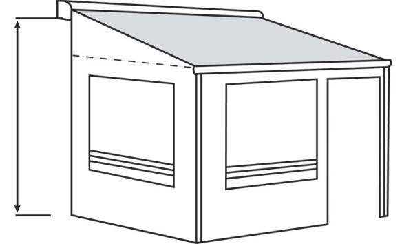 Gemessen von der Unterkante der  Markisen-Kassette bis zum Boden Gemessen von der Unterkante der  Markisen-Kassette bis zum Boden