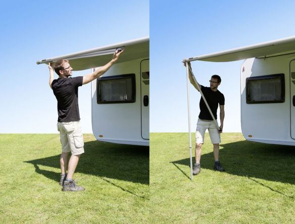 (1) Das gleichzeitige Ausschwenken der Stützfüße und Spannarme ermöglicht einen einfachen und schnellen Aufbau. (1) Das gleichzeitige Ausschwenken der Stützfüße und Spannarme ermöglicht einen einfachen und schnellen Aufbau.